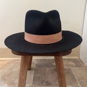 GIGI PIP Black Wide-Brim suede Fedora with Tan Band.